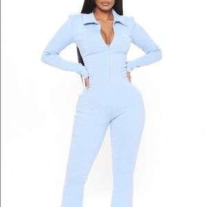 Baby blue flare leg jumpsuit